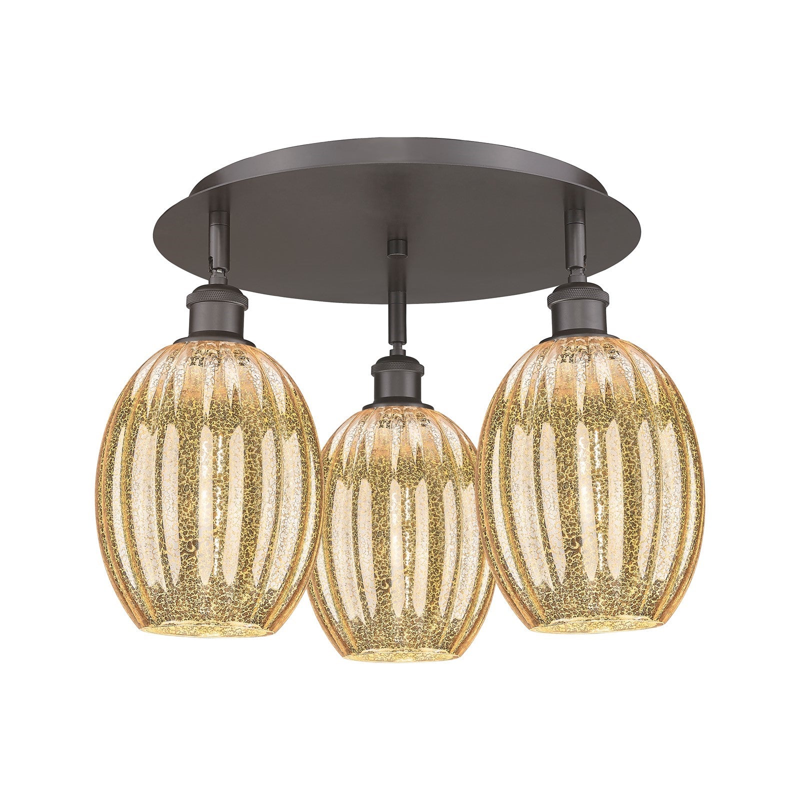 Innovations Preston Bulb 18in 3-Light Semi-Flush | Industrial Oil Rubbed Bronze and Mercury Glass | Kitchen & Hallway | Model 516-3C-OB-G459-6ME