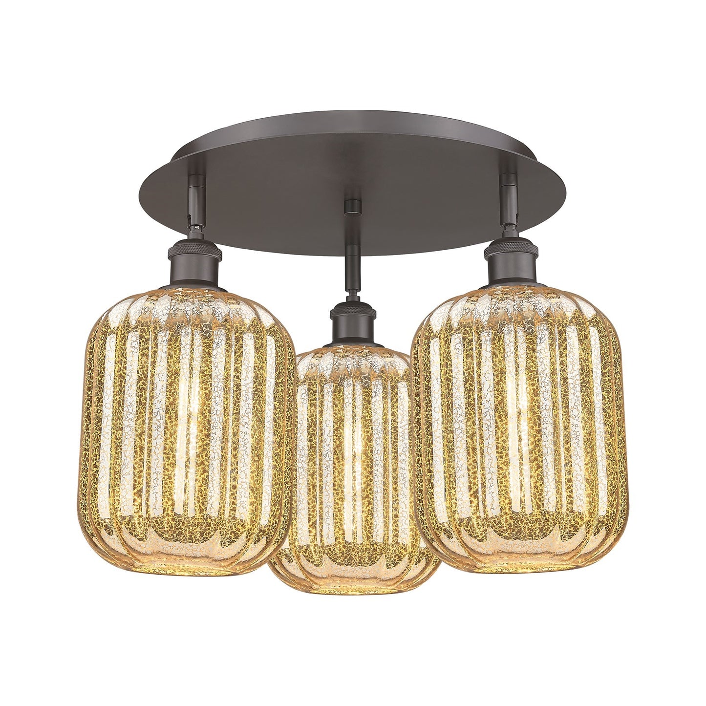 Innovations Preston Cylinder 18.5in 3-Light Semi-Flush | Industrial Oil Rubbed Bronze and Mercury Glass | Kitchen | Model 516-3C-OB-G460-7ME