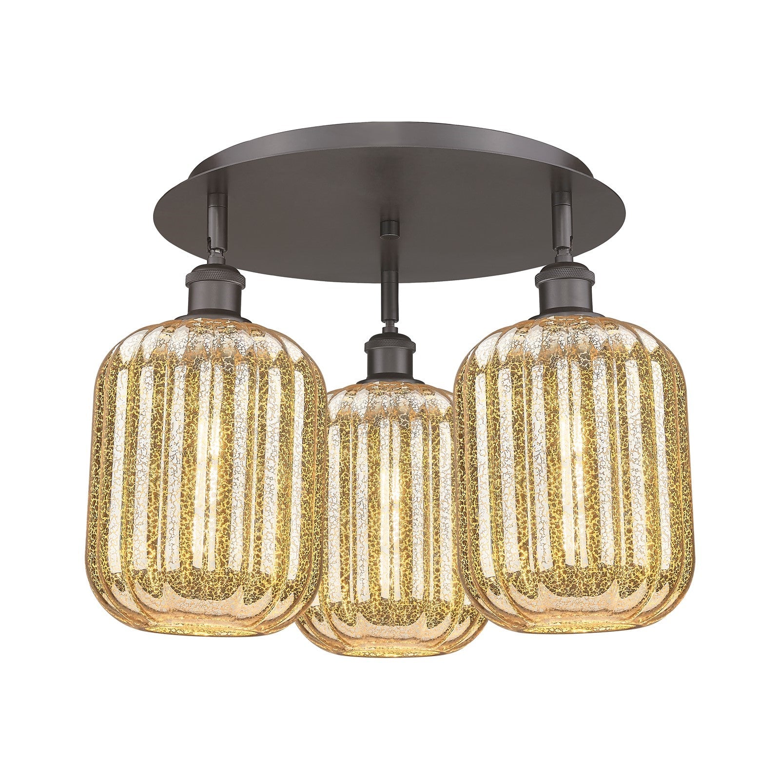 Innovations Preston Cylinder 18.5in 3-Light Semi-Flush | Industrial Oil Rubbed Bronze and Mercury Glass | Kitchen | Model 516-3C-OB-G460-7ME