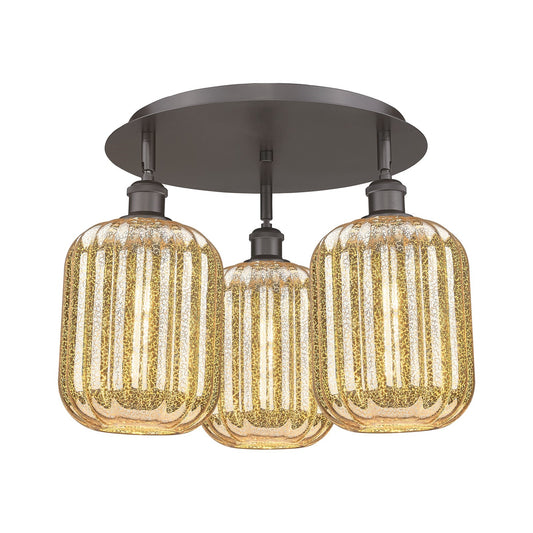 Innovations Preston Cylinder 18.5in 3-Light Semi-Flush | Industrial Oil Rubbed Bronze and Mercury Glass | Kitchen | Model 516-3C-OB-G460-7ME