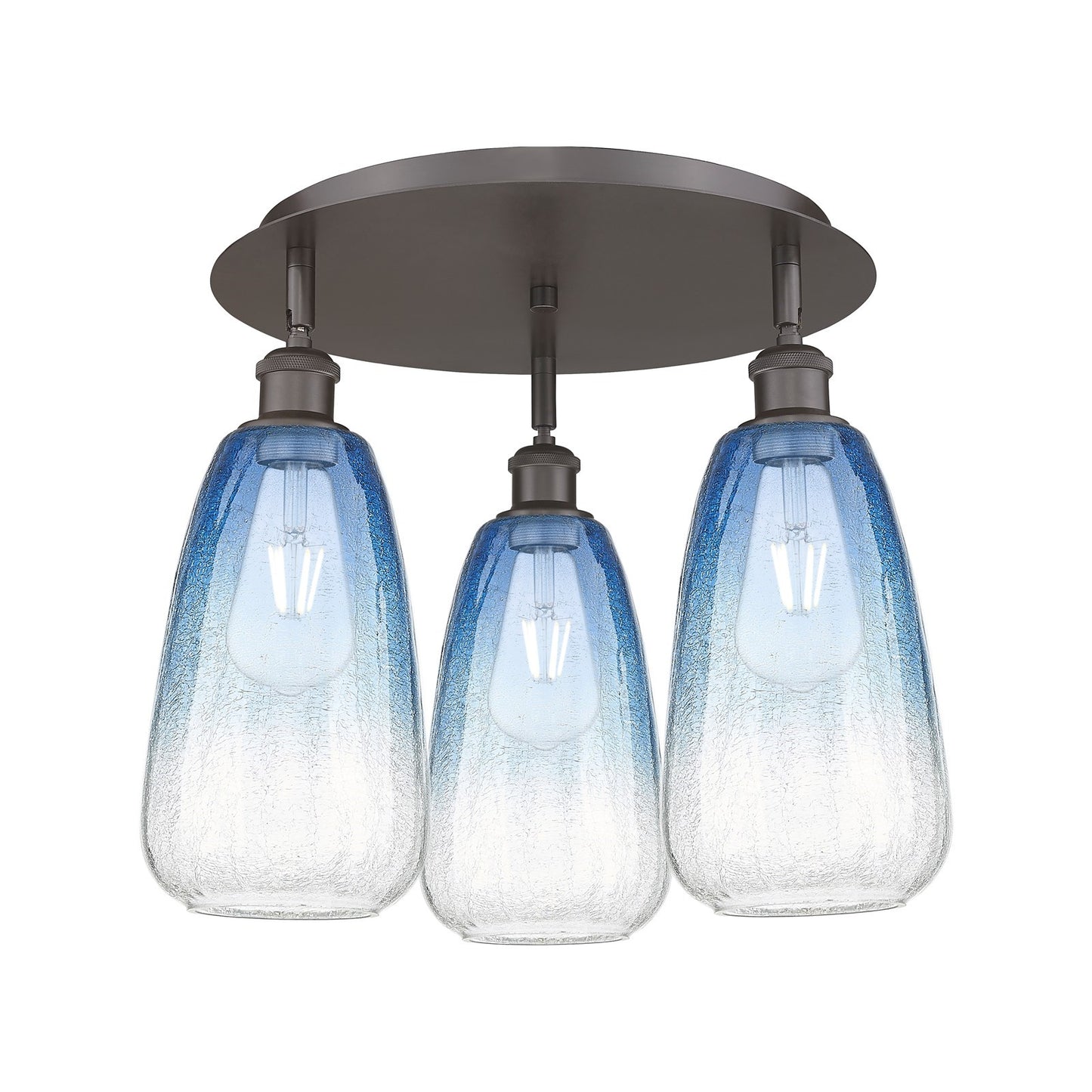 Innovations Brookhaven Almond 18in 3-Light Semi-Flush Mount | Industrial Oil Rubbed Bronze and Sapphire Blue Glass | Model 516-3C-OB-G480-6SB