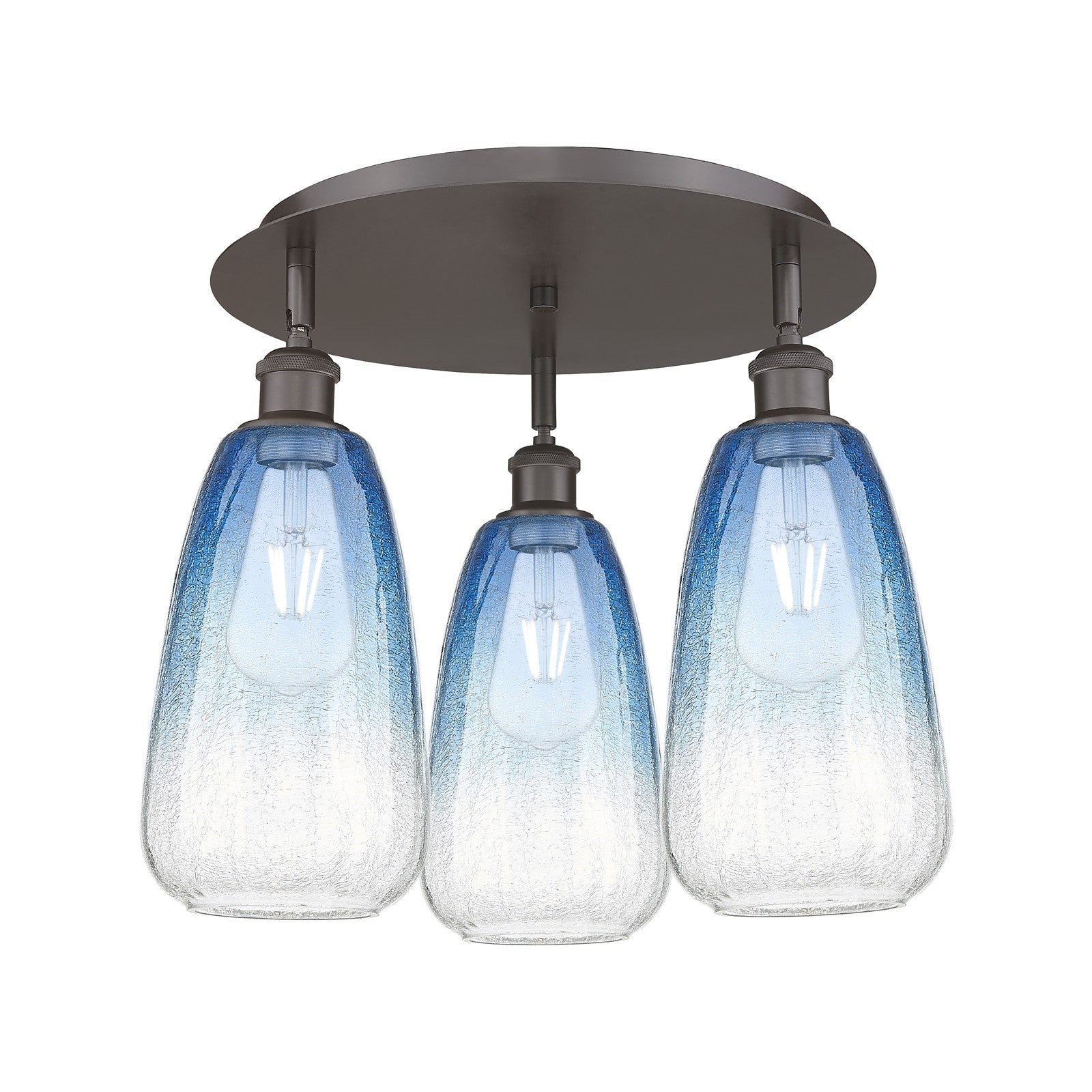 Innovations Brookhaven Almond 18in 3-Light Semi-Flush Mount | Industrial Oil Rubbed Bronze and Sapphire Blue Glass | Model 516-3C-OB-G480-6SB