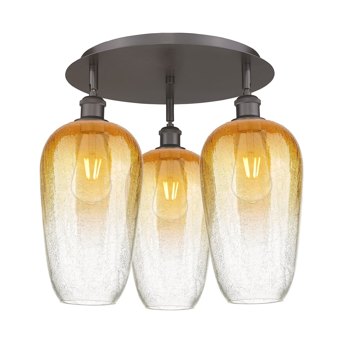 Innovations Brookhaven Flute 19in 3-Light Semi-Flush | Industrial Oil Rubbed Bronze and Amber Glass | Kitchen & Dining | Model 516-3C-OB-G484-7AM