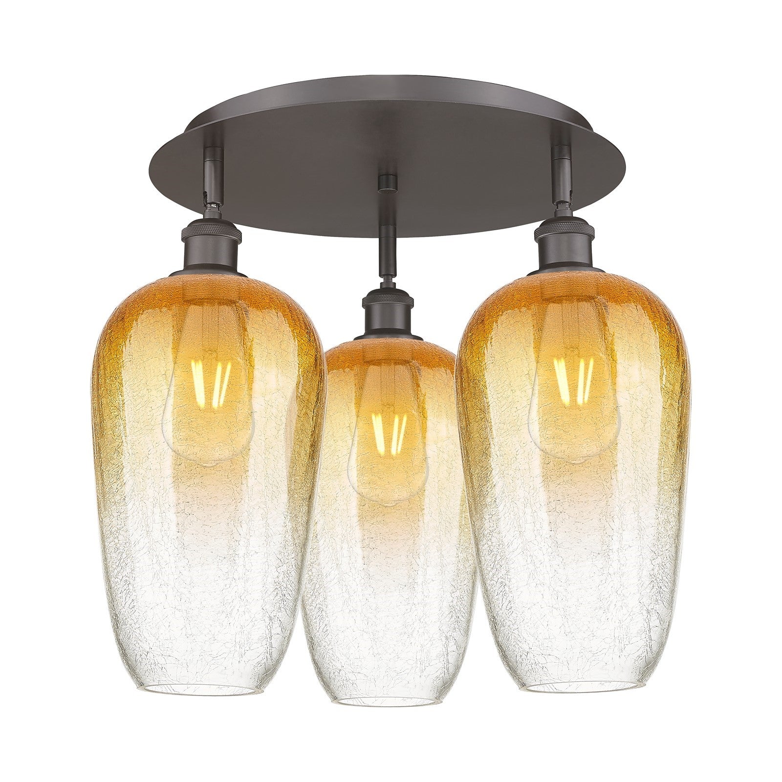 Innovations Brookhaven Flute 19in 3-Light Semi-Flush | Industrial Oil Rubbed Bronze and Amber Glass | Kitchen & Dining | Model 516-3C-OB-G484-7AM