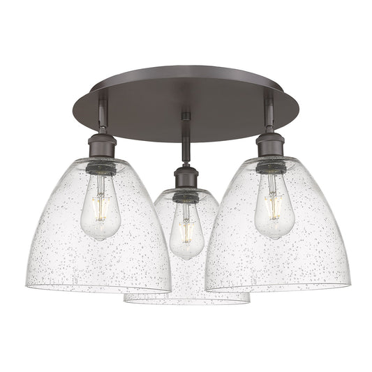 Innovations Bristol 21in 3-Light Semi-Flush Mount | Industrial Oil Rubbed Bronze and Seedy Glass | Kitchen & Hallway | Model 516-3C-OB-GBD-94