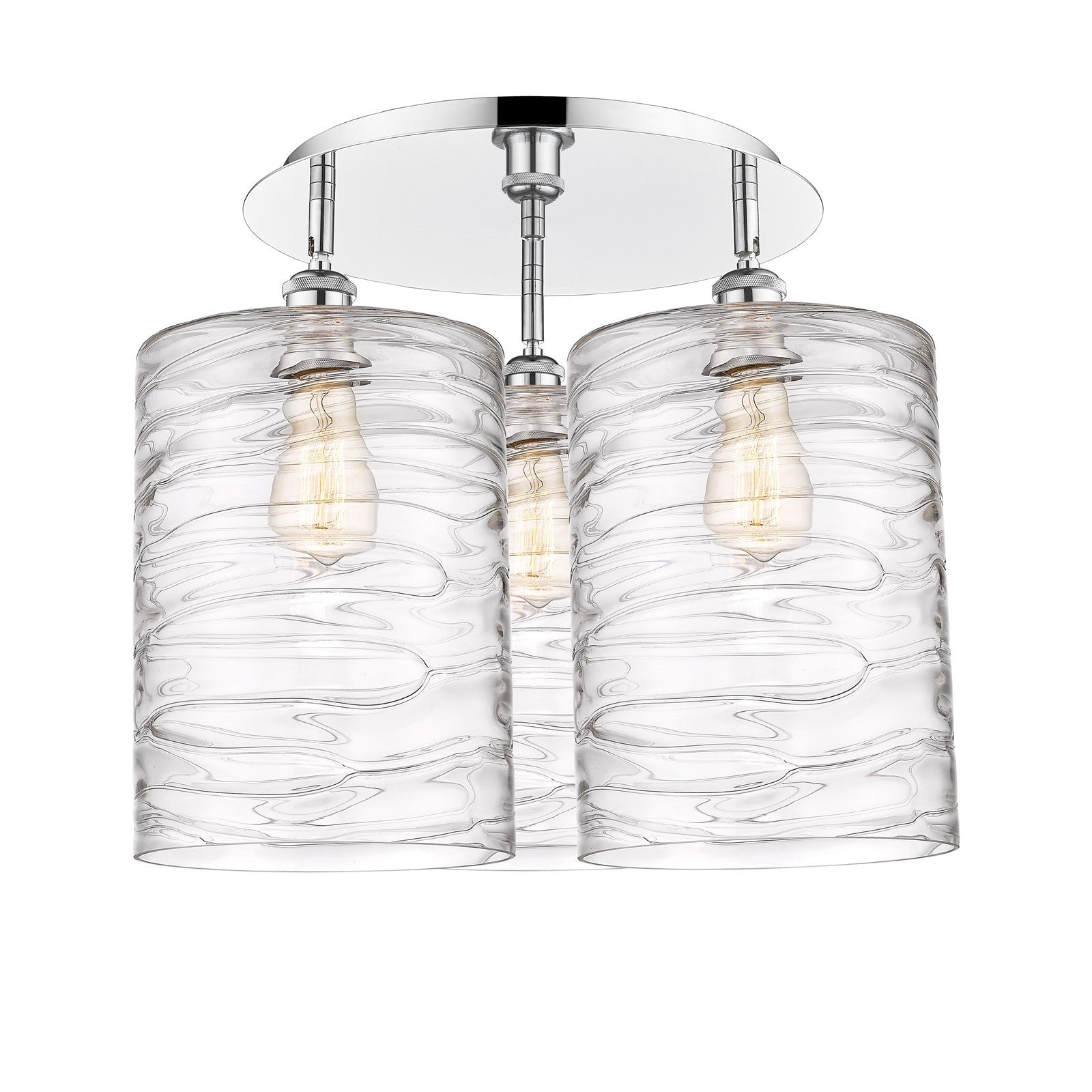 Innovations Cobbleskill 21in 3-Light Semi-Flush Mount | Modern Polished Chrome and Deco Swirl Glass | Kitchen & Dining Room | Model 516-3C-PC-G1113-L