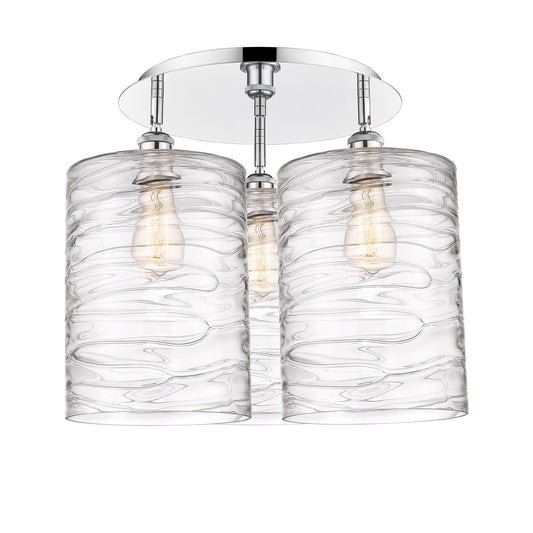 Innovations Cobbleskill 21in 3-Light Semi-Flush Mount | Modern Polished Chrome and Deco Swirl Glass | Kitchen & Dining Room | Model 516-3C-PC-G1113-L