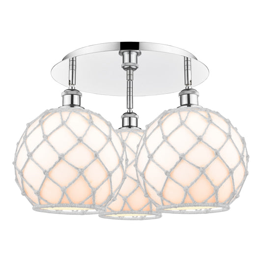 Innovations Farmhouse Rope 21.75in 3-Light Semi-Flush | Industrial Polished Chrome and White Glass White Rope | Kitchen | Model 516-3C-PC-G121-10RW