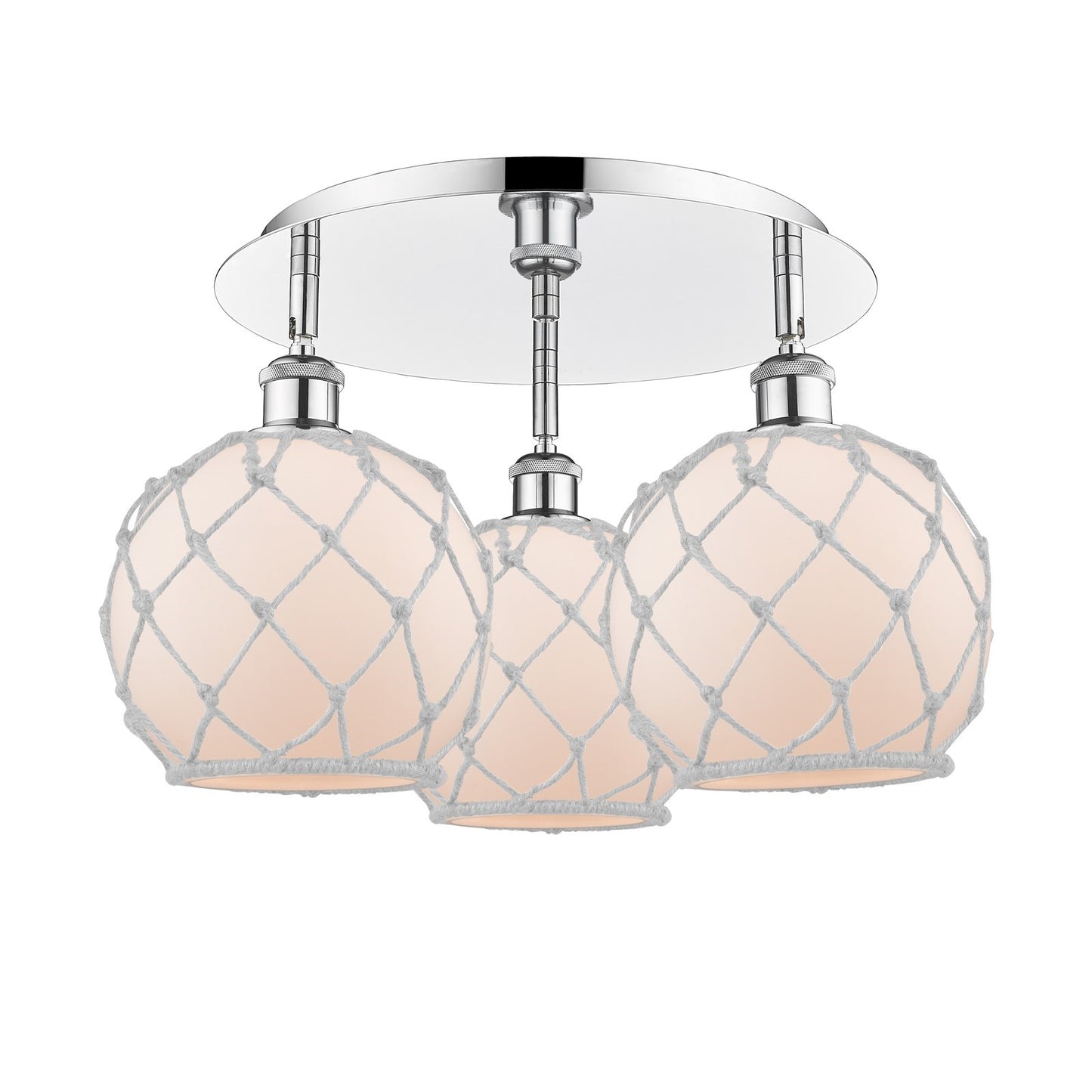 Innovations Farmhouse Rope 20in 3-Light Semi-Flush | Industrial Polished Chrome and White Glass White Rope | Kitchen | Model 516-3C-PC-G121-8RW