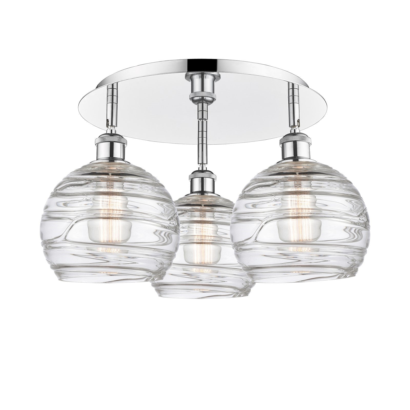 Innovations Athens Deco Swirl 19.75in 3-Light Semi-Flush | Industrial Polished Chrome and Clear Glass | Kitchen & Dining | Model 516-3C-PC-G1213-8CL