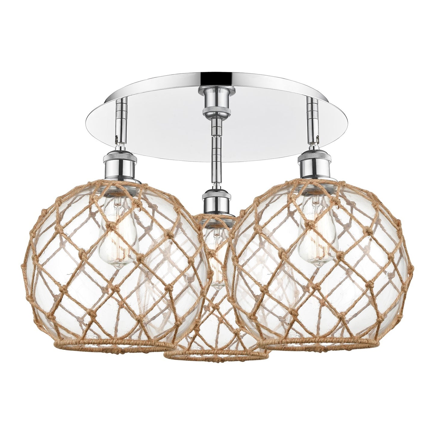 Innovations Farmhouse Rope 22in 3-Light Semi-Flush | Industrial Polished Chrome and Clear Glass | Kitchen & Dining Room | Model 516-3C-PC-G122-10RB