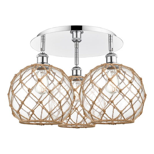 Innovations Farmhouse Rope 22in 3-Light Semi-Flush | Industrial Polished Chrome and Clear Glass | Kitchen & Dining Room | Model 516-3C-PC-G122-10RB