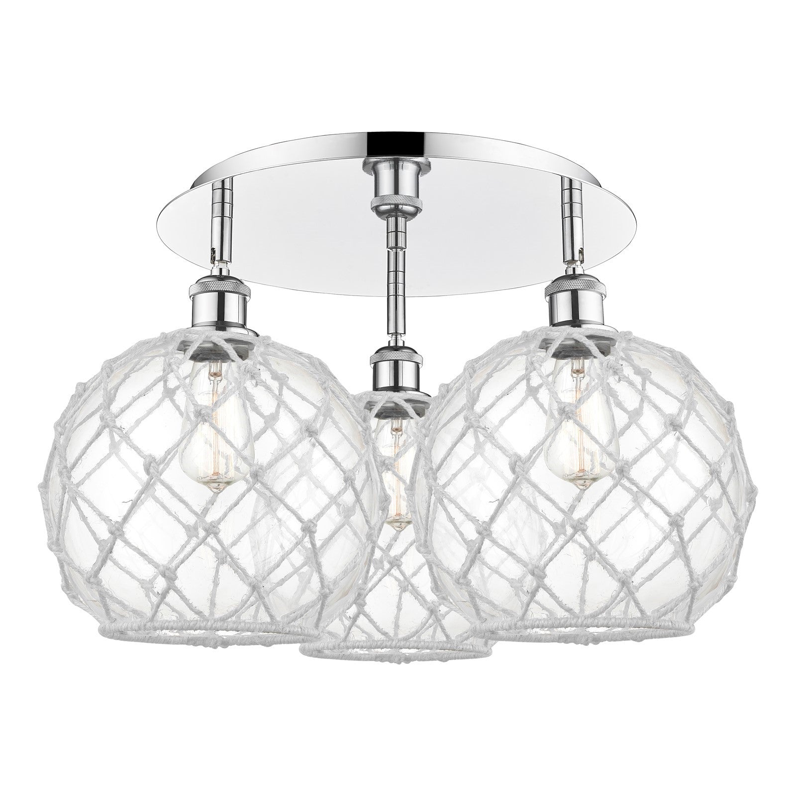 Innovations Farmhouse Rope 22in 3-Light Semi-Flush | Industrial Polished Chrome and Clear Glass White Rope | Kitchen | Model 516-3C-PC-G122-10RW