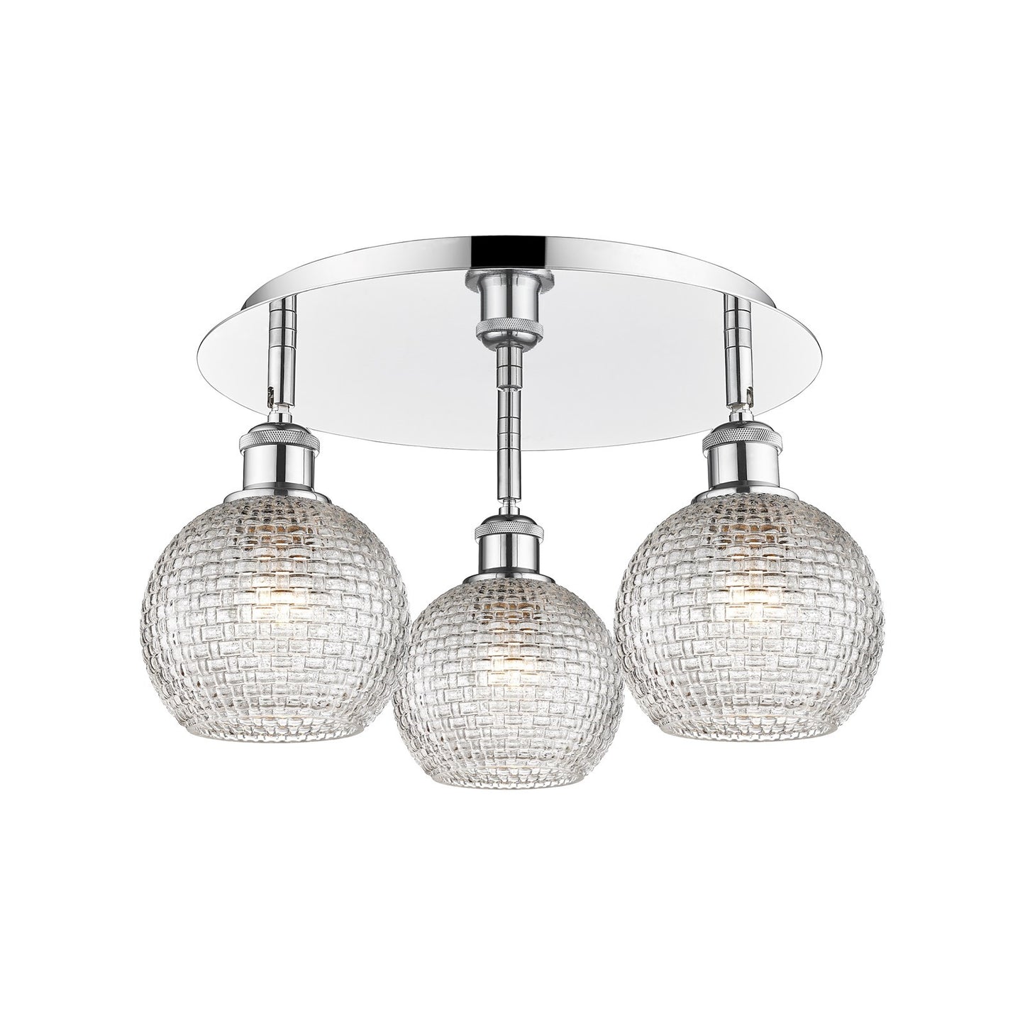 Innovations Athens 18in 3-Light Semi-Flush | Modern Polished Chrome and Clear Basket Weave Glass | Kitchen & Hallway | Model 516-3C-PC-G122C-6CL