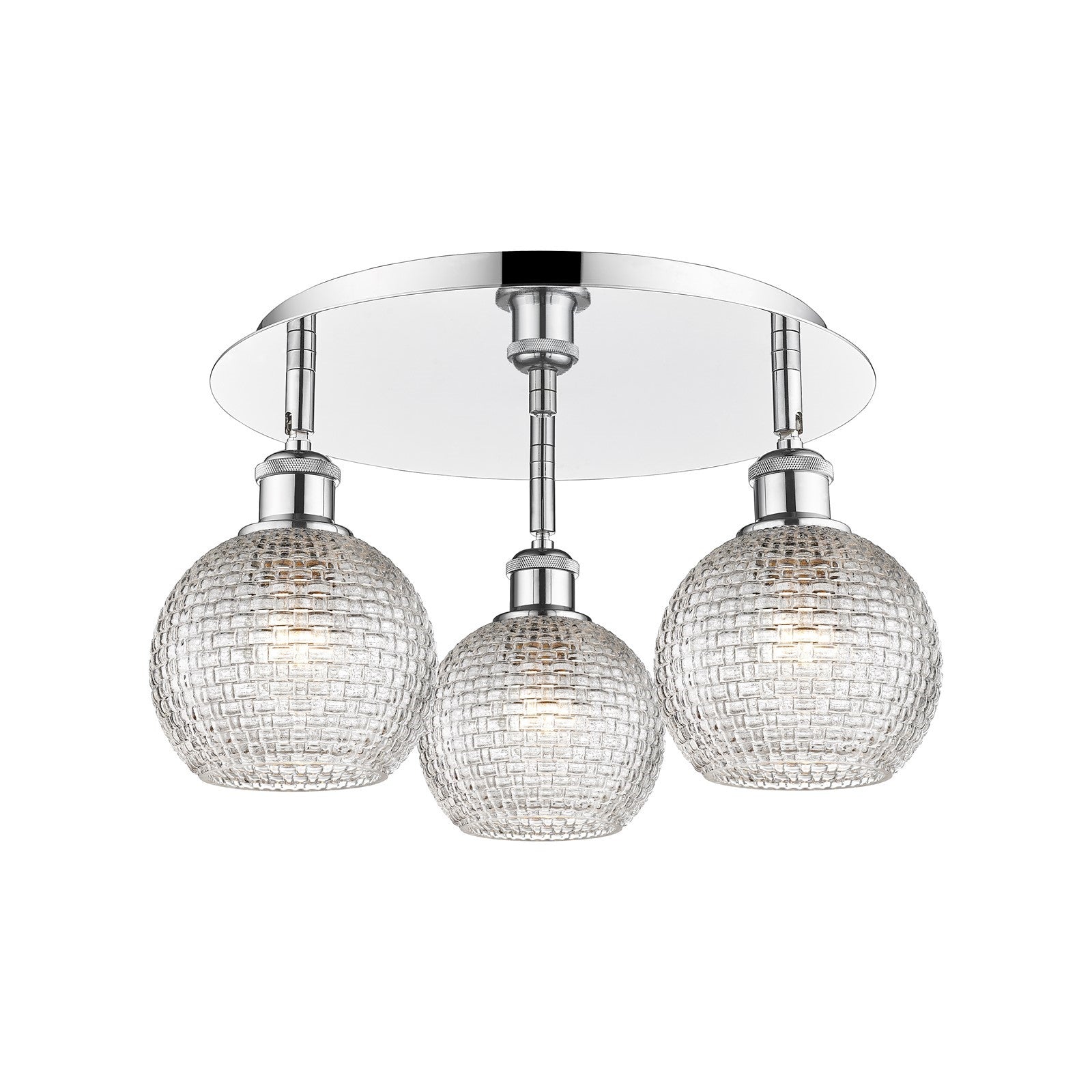 Innovations Athens 18in 3-Light Semi-Flush | Modern Polished Chrome and Clear Basket Weave Glass | Kitchen & Hallway | Model 516-3C-PC-G122C-6CL