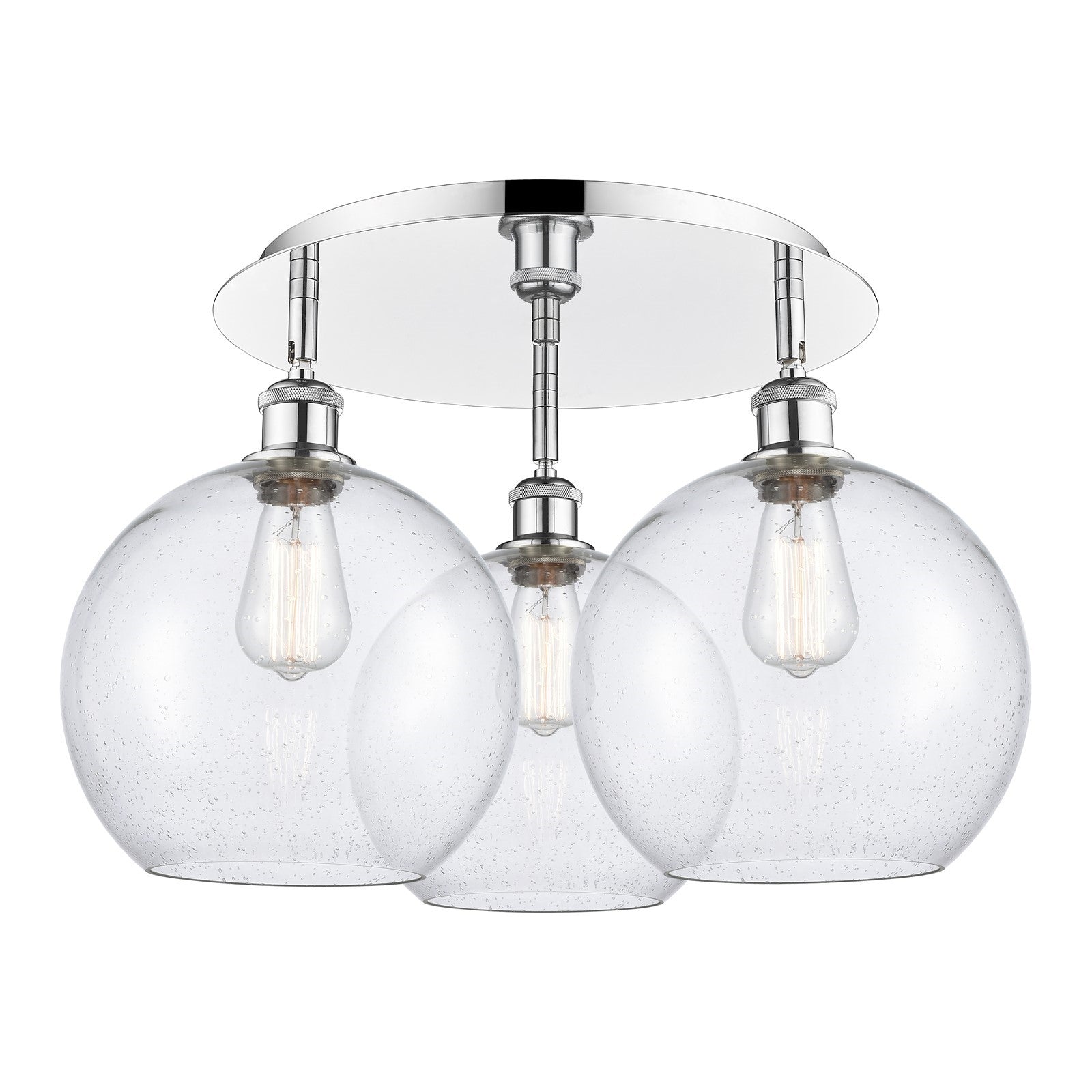 Innovations Athens 22in 3-Light Semi-Flush Mount | Industrial Polished Chrome and Seedy Glass | Damp-Rated Bathroom | Model 516-3C-PC-G124-10