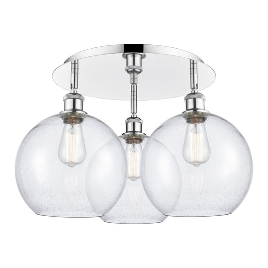 Innovations Athens 22in 3-Light Semi-Flush Mount | Industrial Polished Chrome and Seedy Glass | Damp-Rated Bathroom | Model 516-3C-PC-G124-10