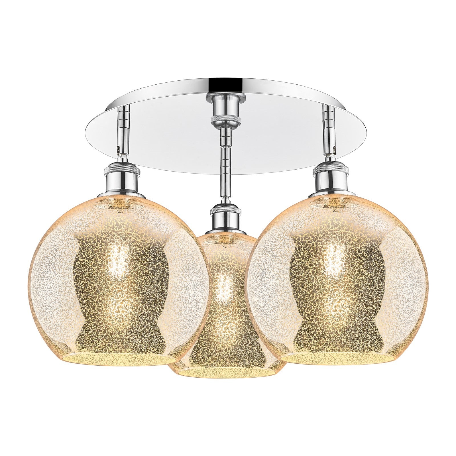 Innovations Athens 22in 3-Light Semi-Flush Mount | Industrial Polished Chrome and Mercury Glass | Damp-Rated Bathroom | Model 516-3C-PC-G128-10