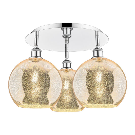 Innovations Athens 22in 3-Light Semi-Flush Mount | Industrial Polished Chrome and Mercury Glass | Damp-Rated Bathroom | Model 516-3C-PC-G128-10