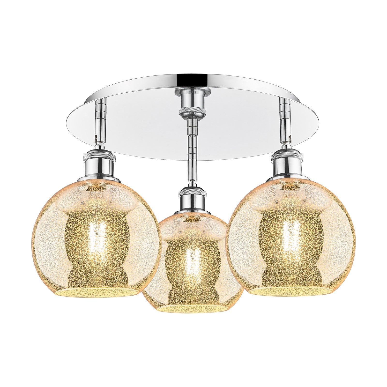 Innovations Athens 20in 3-Light Semi-Flush | Industrial Polished Chrome and Mercury Glass | Kitchen & Dining Room | Model 516-3C-PC-G128-8