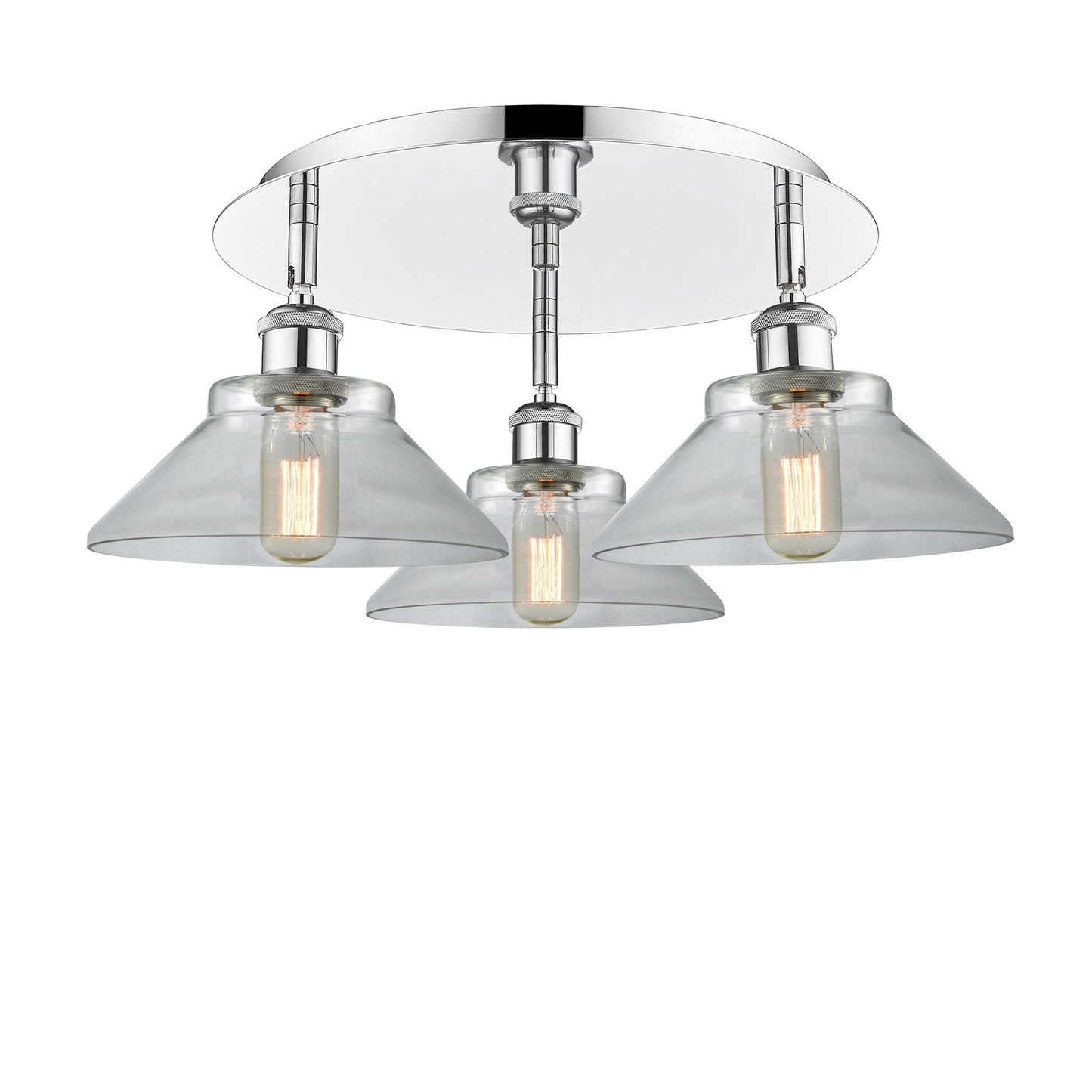 Innovations Orwell 20in 3-Light Semi-Flush | Industrial Polished Chrome and Clear Glass | Kitchen & Dining Room | Model 516-3C-PC-G132