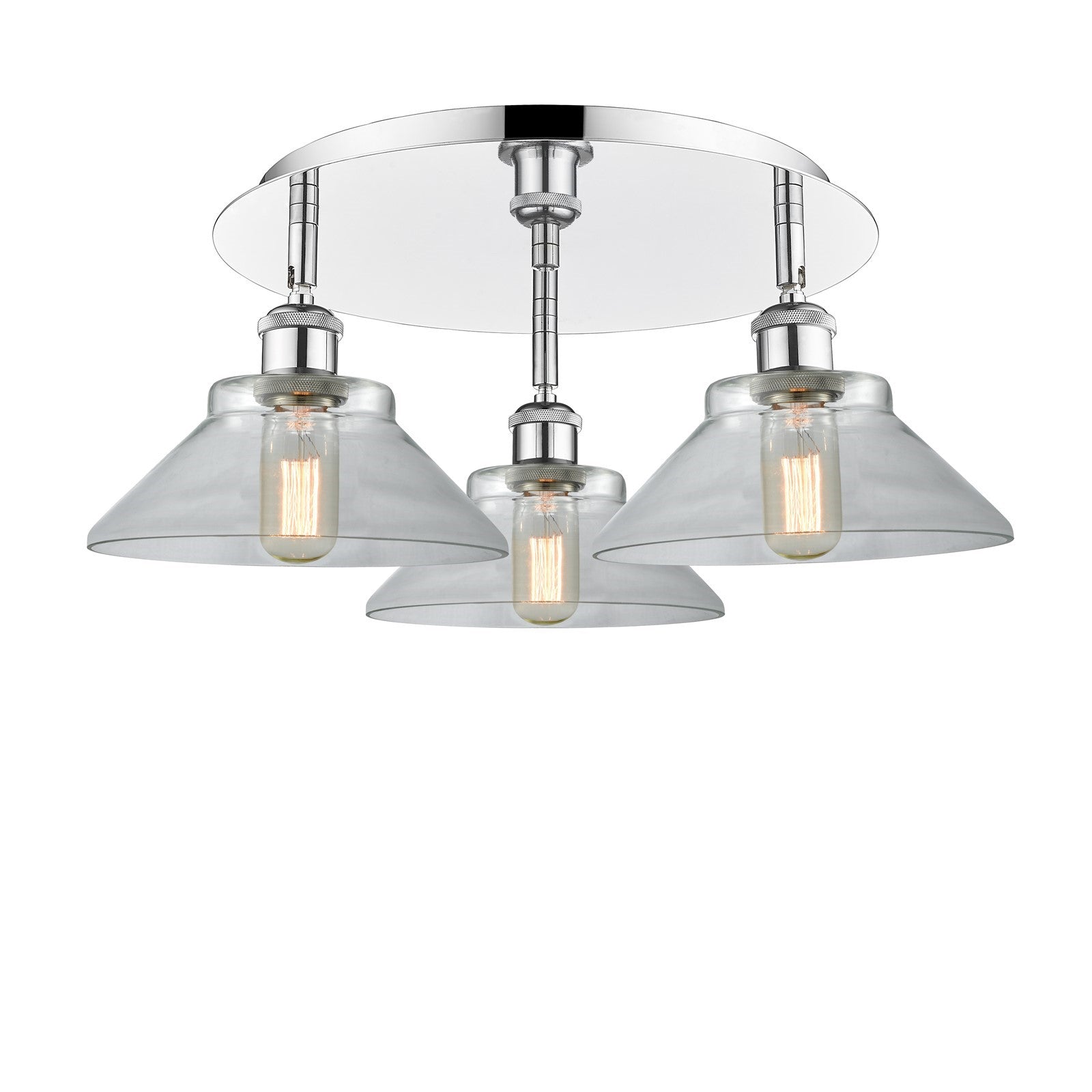 Innovations Orwell 20in 3-Light Semi-Flush | Industrial Polished Chrome and Clear Glass | Kitchen & Dining Room | Model 516-3C-PC-G132