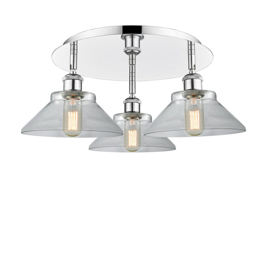 Innovations Orwell 20in 3-Light Semi-Flush | Industrial Polished Chrome and Clear Glass | Kitchen & Dining Room | Model 516-3C-PC-G132