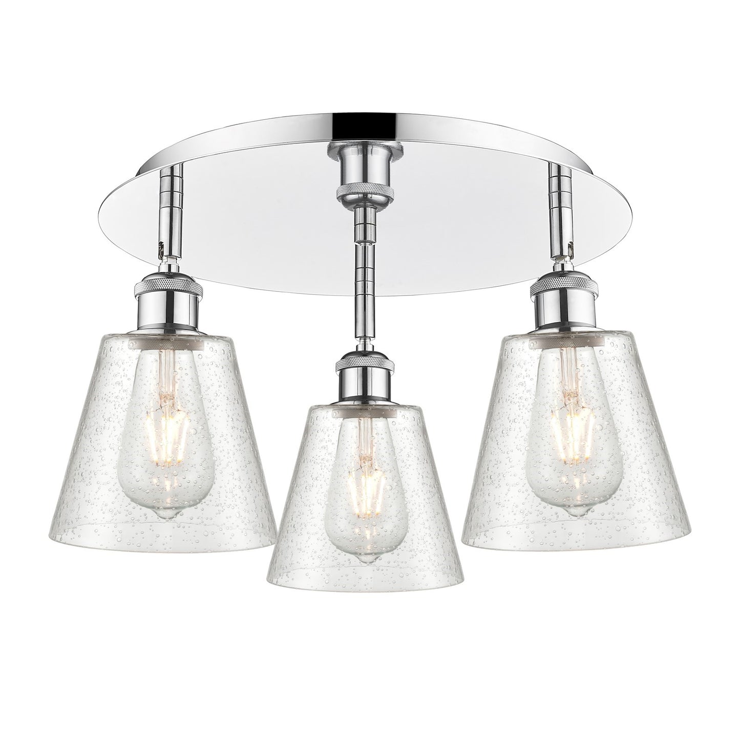 Innovations Caton 18in 3-Light Semi-Flush | Industrial Polished Chrome and Frosted Glass | Kitchen & Hallway | Model 516-3C-PC-G454