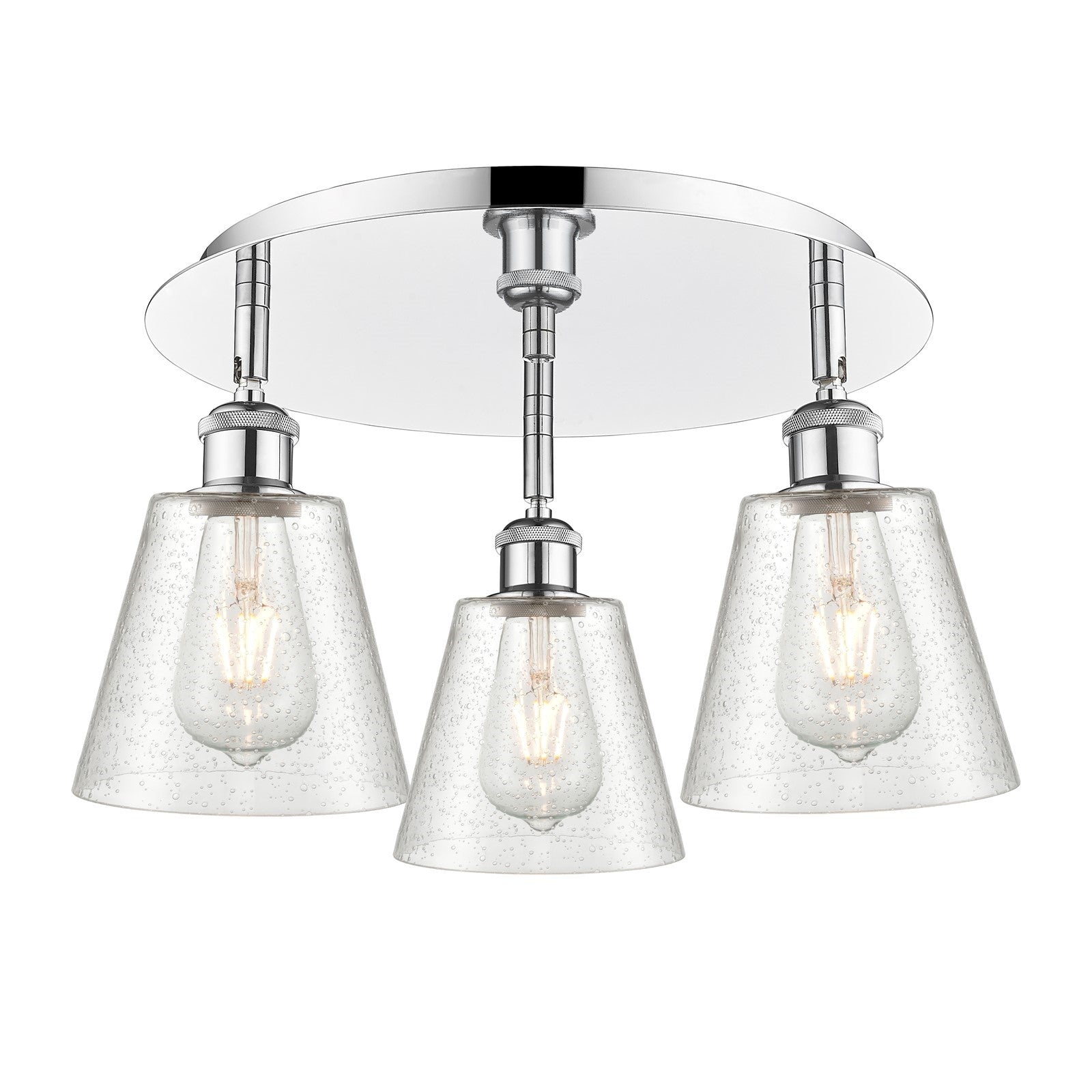 Innovations Caton 18in 3-Light Semi-Flush | Industrial Polished Chrome and Frosted Glass | Kitchen & Hallway | Model 516-3C-PC-G454