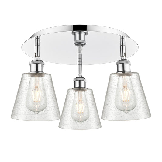 Innovations Caton 18in 3-Light Semi-Flush | Industrial Polished Chrome and Frosted Glass | Kitchen & Hallway | Model 516-3C-PC-G454