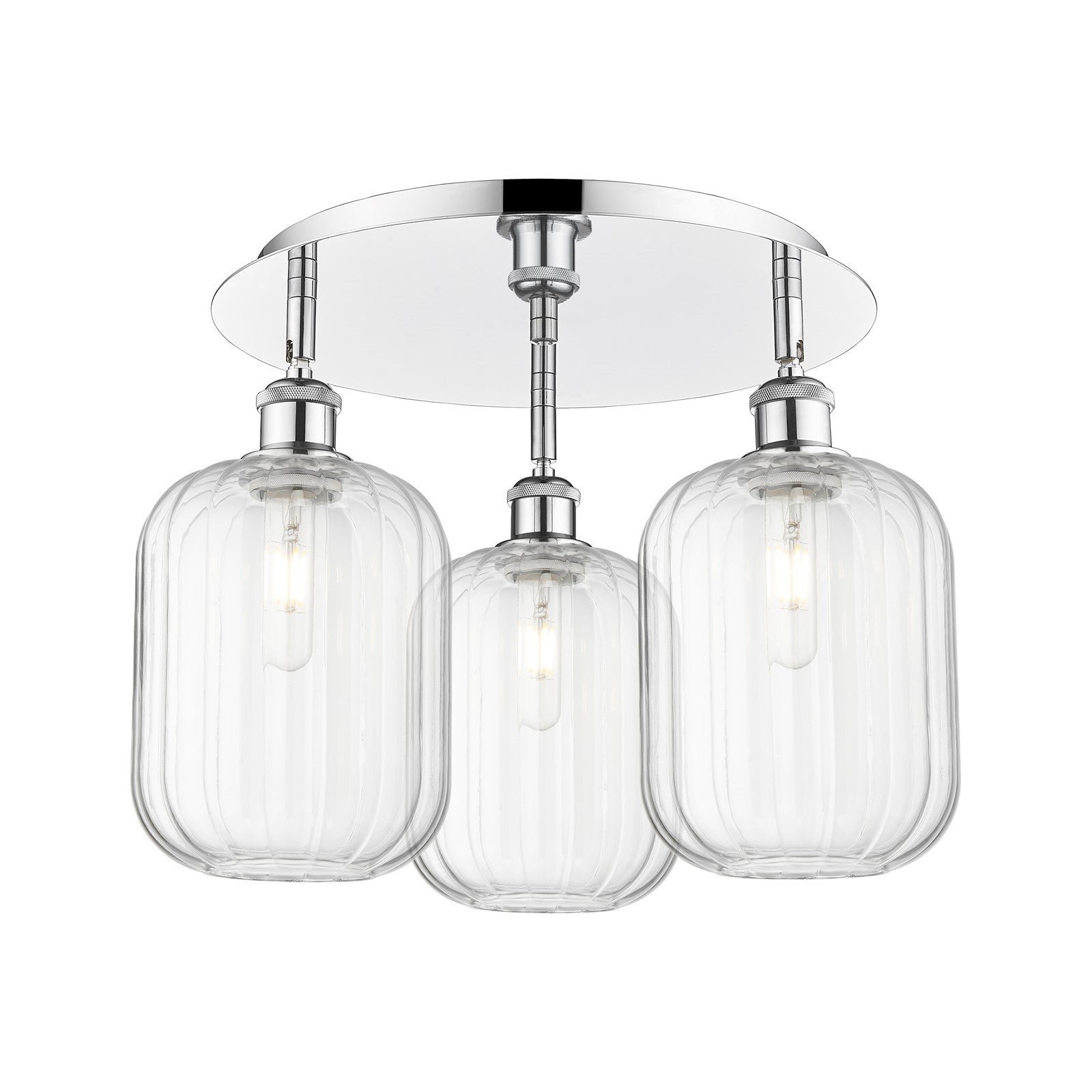 Innovations Preston Cylinder 18.5in 3-Light Semi-Flush | Industrial Polished Chrome and Clear Glass | Kitchen & Hallway | Model 516-3C-PC-G460-7CL