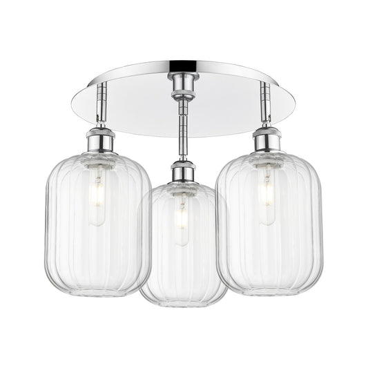 Innovations Preston Cylinder 18.5in 3-Light Semi-Flush | Industrial Polished Chrome and Clear Glass | Kitchen & Hallway | Model 516-3C-PC-G460-7CL