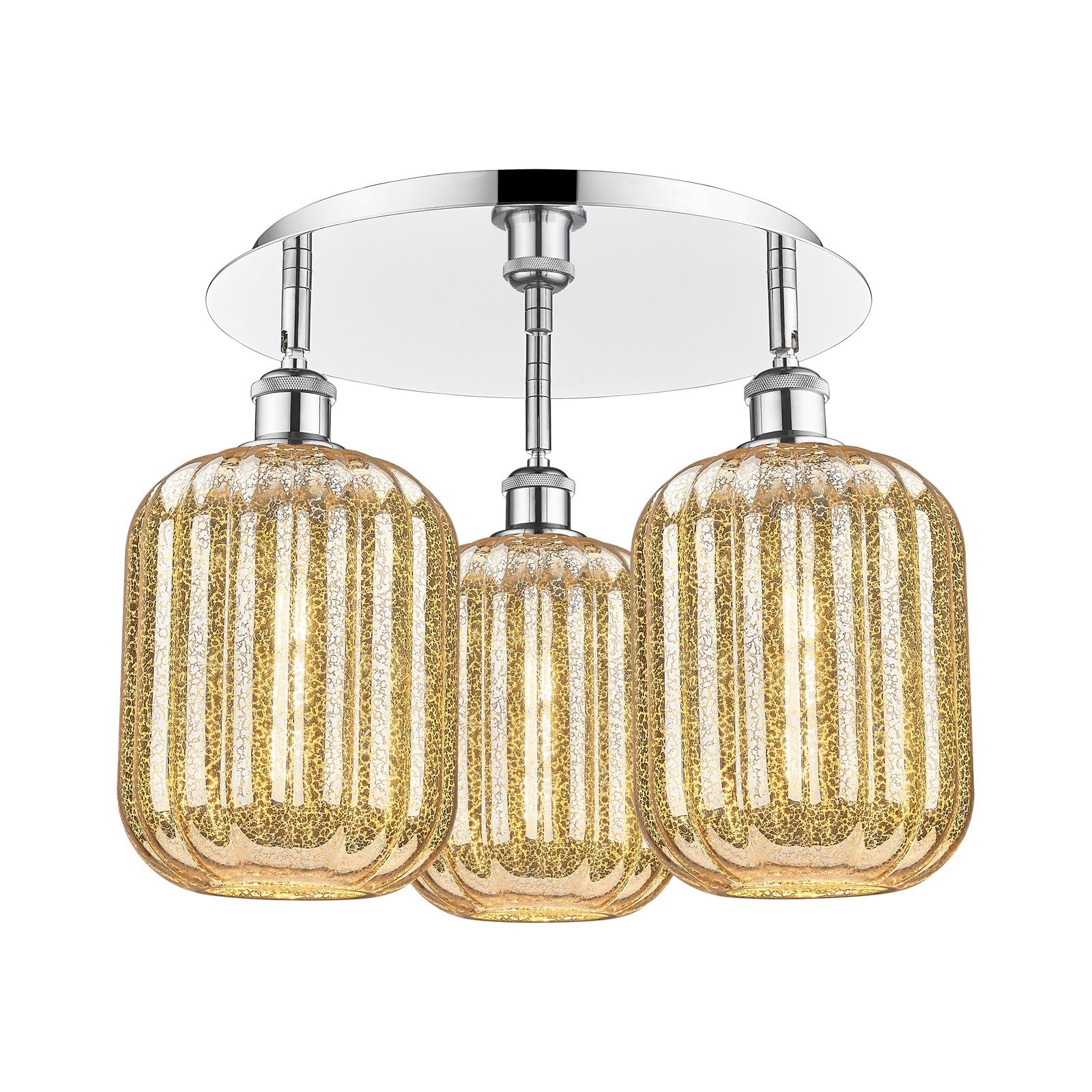Innovations Preston Cylinder 18.5in 3-Light Semi-Flush | Industrial Polished Chrome and Mercury Glass | Kitchen & Hallway | Model 516-3C-PC-G460-7ME