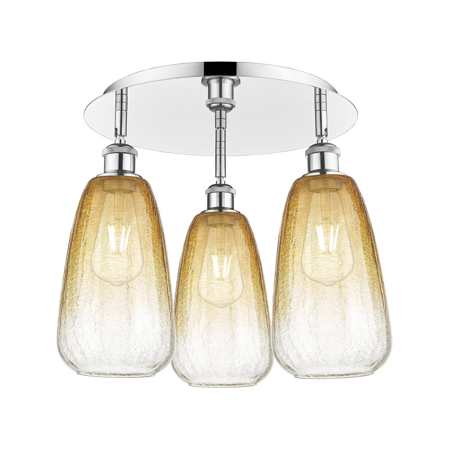 Innovations Brookhaven Almond 17.75in 3-Light Semi-Flush | Industrial Polished Chrome and Amber Glass | Kitchen & Hallway | Model 516-3C-PC-G480-6AM