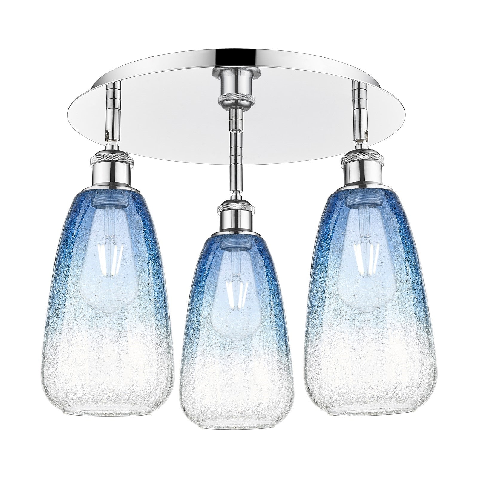 Innovations Brookhaven Almond 17.75in 3-Light Semi-Flush | Industrial Polished Chrome and Sapphire Blue Glass | Kitchen | Model 516-3C-PC-G480-6SB