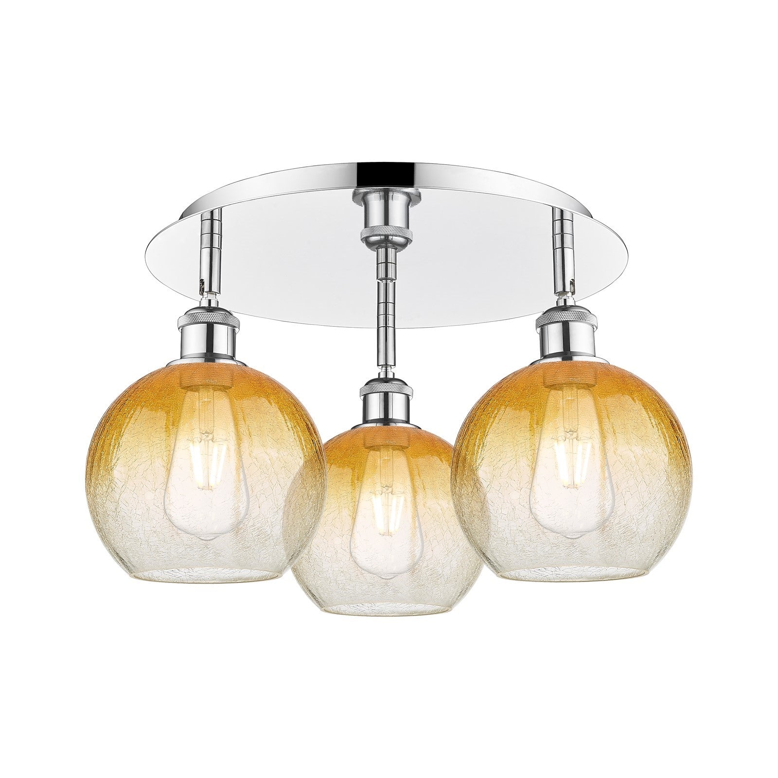 Innovations Brookhaven Globe 20in 3-Light Semi-Flush | Industrial Polished Chrome and Amber Glass | Kitchen & Dining Room | Model 516-3C-PC-G483-8AM