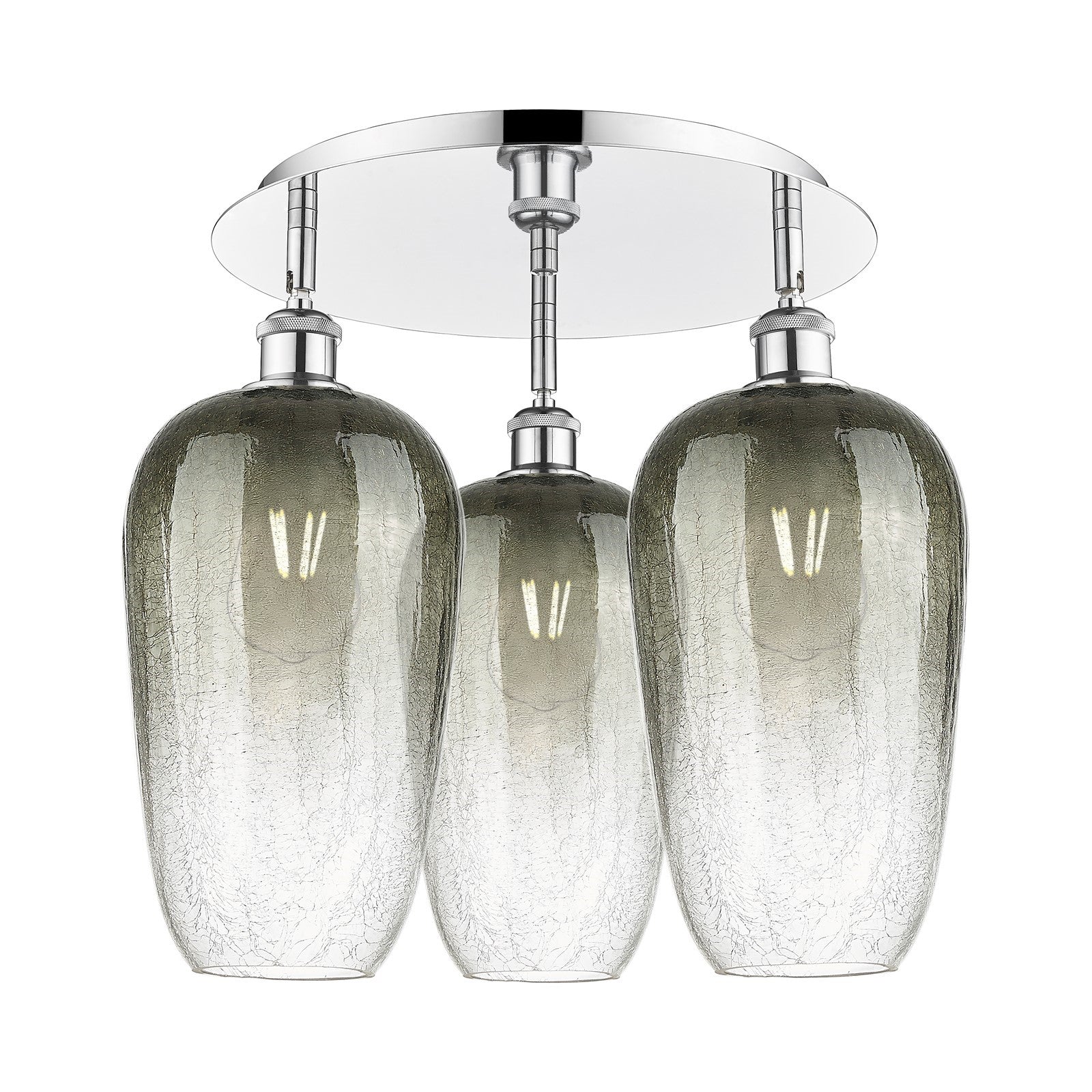 Innovations Brookhaven Flute 19in 3-Light Semi-Flush | Industrial Polished Chrome and Slate Glass | Kitchen & Hallway | Model 516-3C-PC-G484-7SL