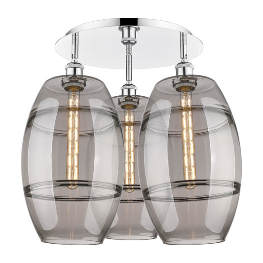 Innovations Vaz 22in 3-Light Flush Mount | Industrial Modern Polished Chrome and Light Smoke Glass | Bedroom & Hallway | Model 516-3C-PC-G557-10SM