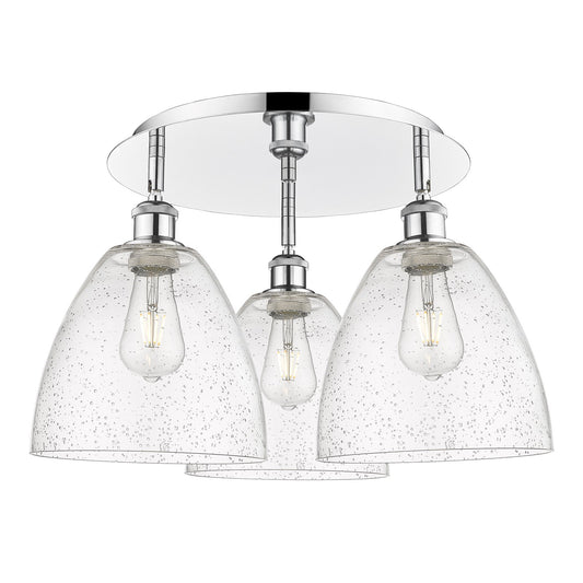 Innovations Bristol 21in 3-Light Semi-Flush Mount | Industrial Polished Chrome and Seedy Glass | Kitchen & Hallway | Model 516-3C-PC-GBD-94