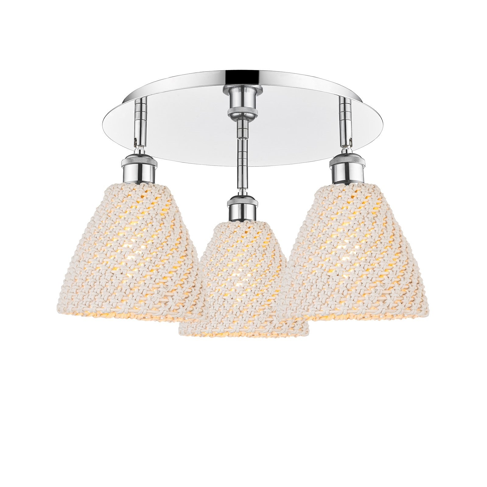 Innovations Bristol Natural 19in 3-Light Semi-Flush | Farmhouse Polished Chrome and Natural Fiber Dome Shade | Kitchen | Model 516-3C-PC-NBD-75-NAT