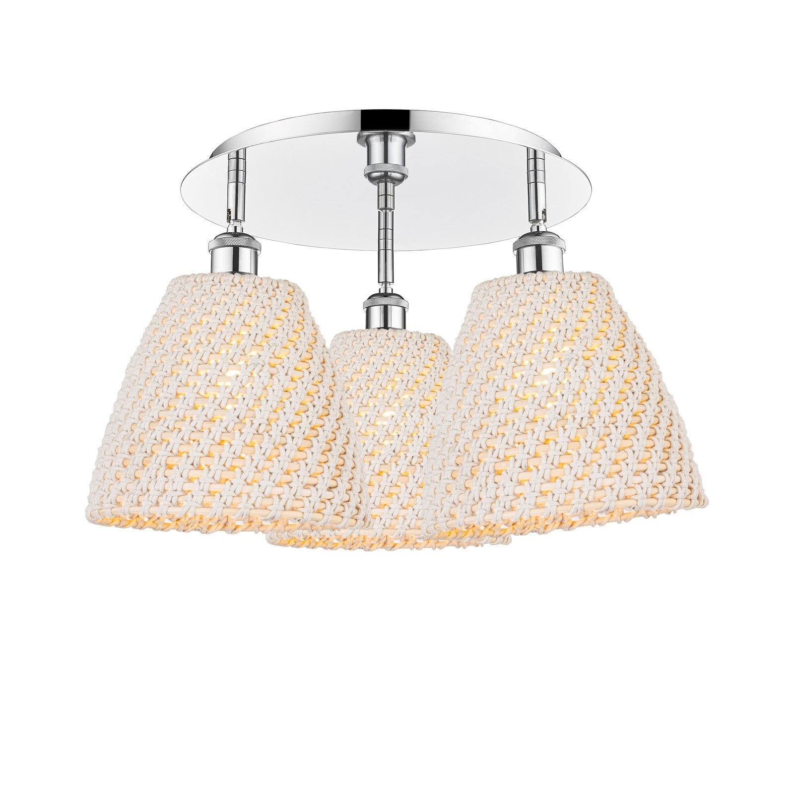 Innovations Bristol Natural 20in 3-Light Semi-Flush | Industrial Polished Chrome and Natural Fiber Dome Shade | Kitchen | Model 516-3C-PC-NBD-9-NAT