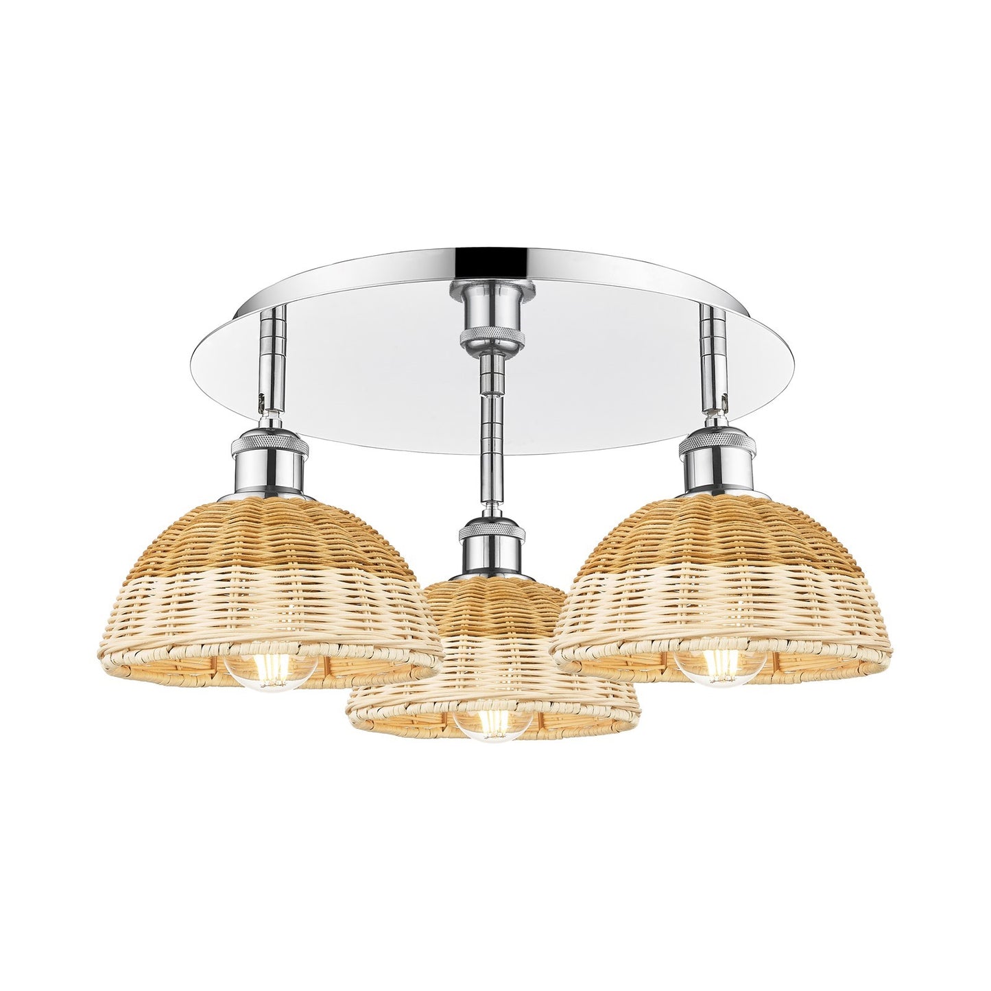 Innovations Bristol Natural II 19in 3-Light Semi-Flush Mount | Industrial Polished Chrome and Natural Fiber | Kitchen | Model 516-3C-PC-NBD2-75-NAT
