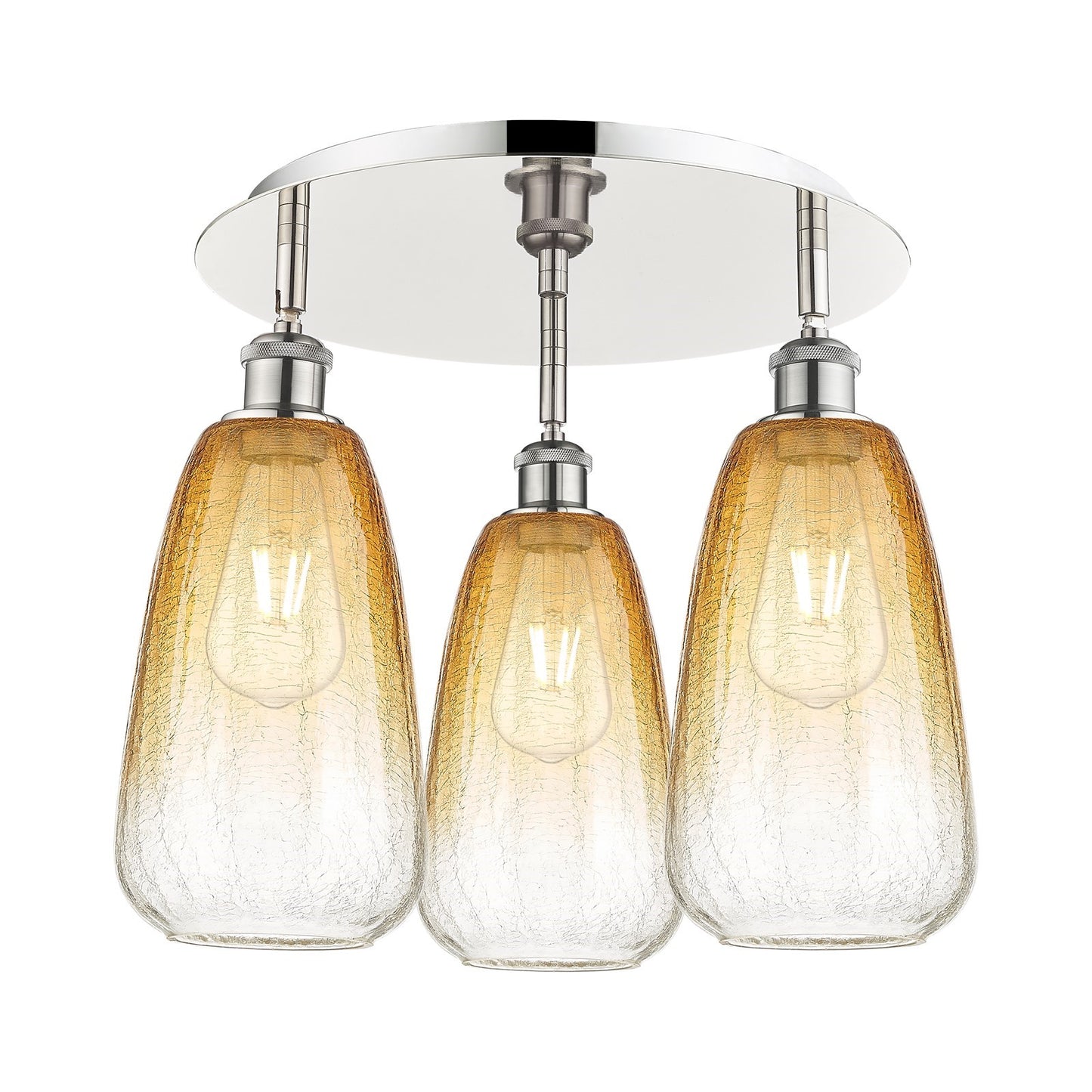 Innovations Brookhaven Almond 17.75in 3-Light Semi-Flush | Industrial Polished Nickel and Amber Glass | Kitchen & Dining | Model 516-3C-PN-G480-6AM