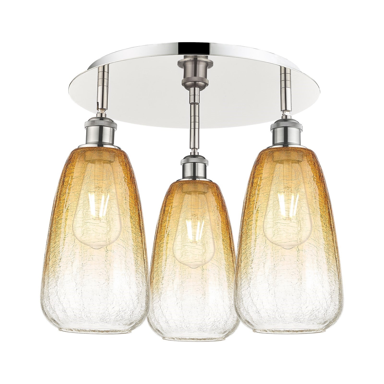 Innovations Brookhaven Almond 17.75in 3-Light Semi-Flush | Industrial Polished Nickel and Amber Glass | Kitchen & Dining | Model 516-3C-PN-G480-6AM