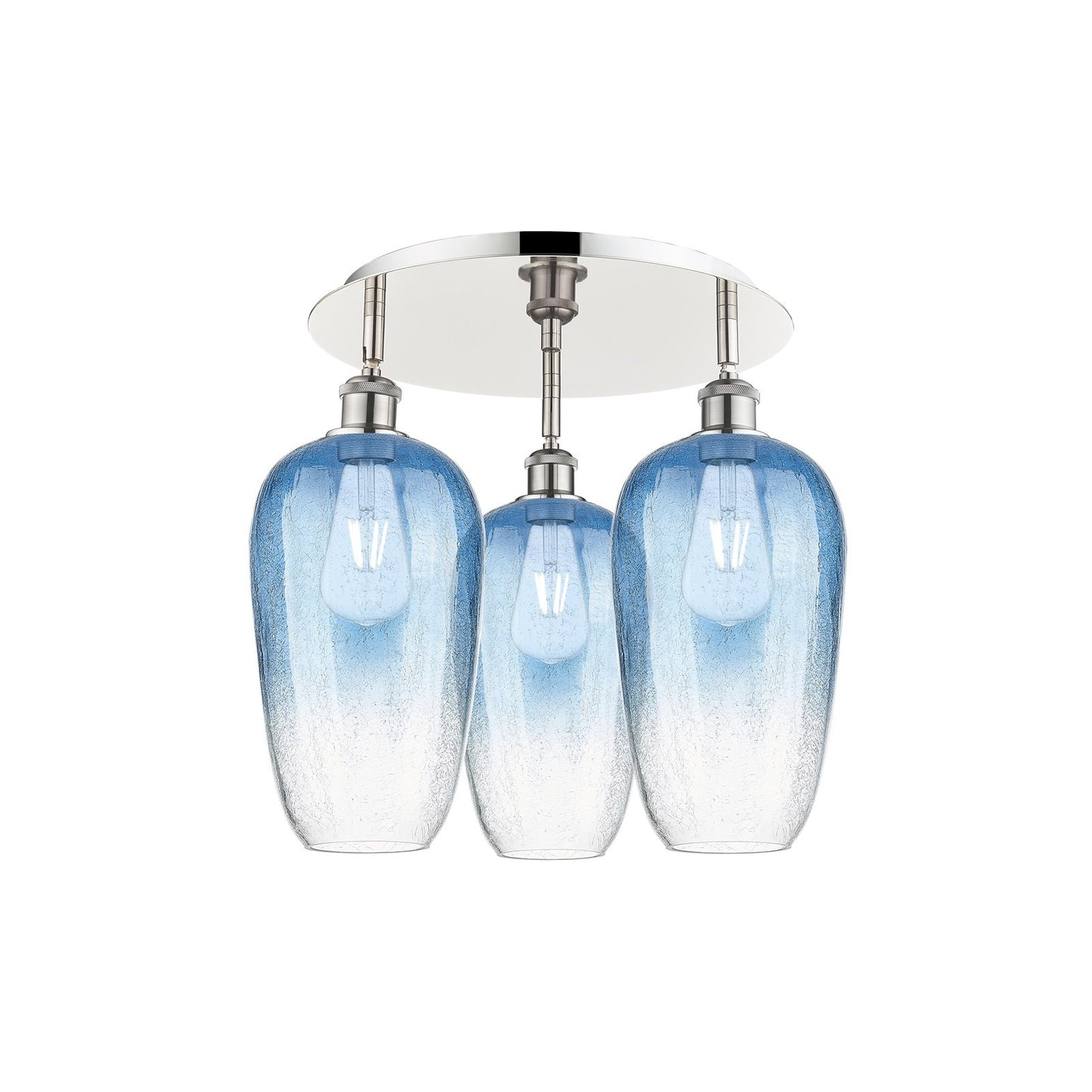 Innovations Brookhaven Flute 19in 3-Light Semi-Flush Mount | Industrial Polished Nickel and Sapphire Blue Glass | Kitchen | Model 516-3C-PN-G484-7SB