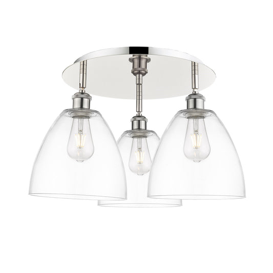 Innovations Bristol 21in 3-Light Semi-Flush | Industrial Polished Nickel and Clear Glass | Kitchen & Dining Room | Model 516-3C-PN-GBD-92