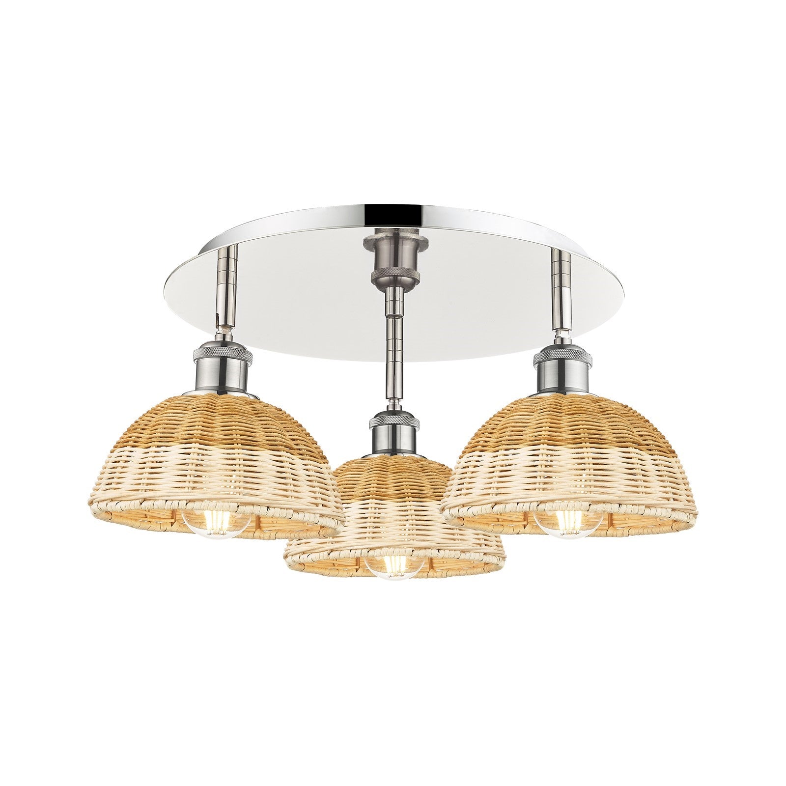 Innovations Bristol Natural II 19in 3-Light Semi-Flush | Polished Nickel and Natural Fiber Dome | Kitchen & Dining Room | Model 516-3C-PN-NBD2-75-NAT