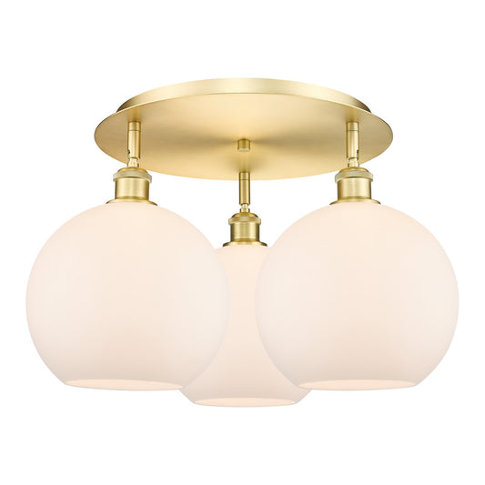 Innovations Athens 22in 3-Light Semi-Flush Mount | Industrial Satin Gold Steel and Matte White Glass | Kitchen & Bathroom | Model 516-3C-SG-G121-10