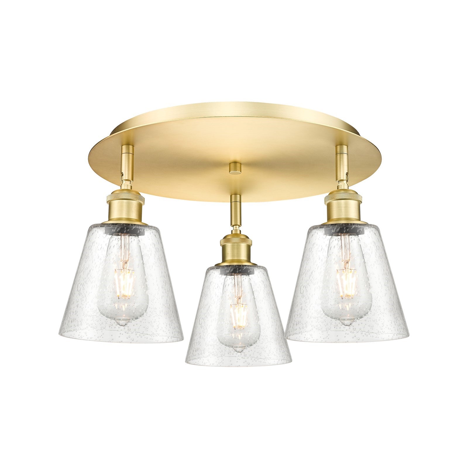 Innovations Caton 18in 3-Light Semi-Flush | Art Nouveau Satin Gold and Frosted Glass | Kitchen & Hallway | Model 516-3C-SG-G454