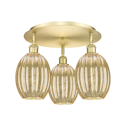 Innovations Preston Bulb 18in 3-Light Semi-Flush | Industrial Satin Gold and Mercury Glass | Kitchen & Hallway | Model 516-3C-SG-G459-6ME